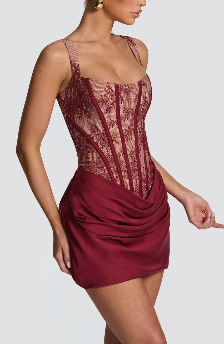 Reverie Corset Mini Dress in Maroon - Image 6