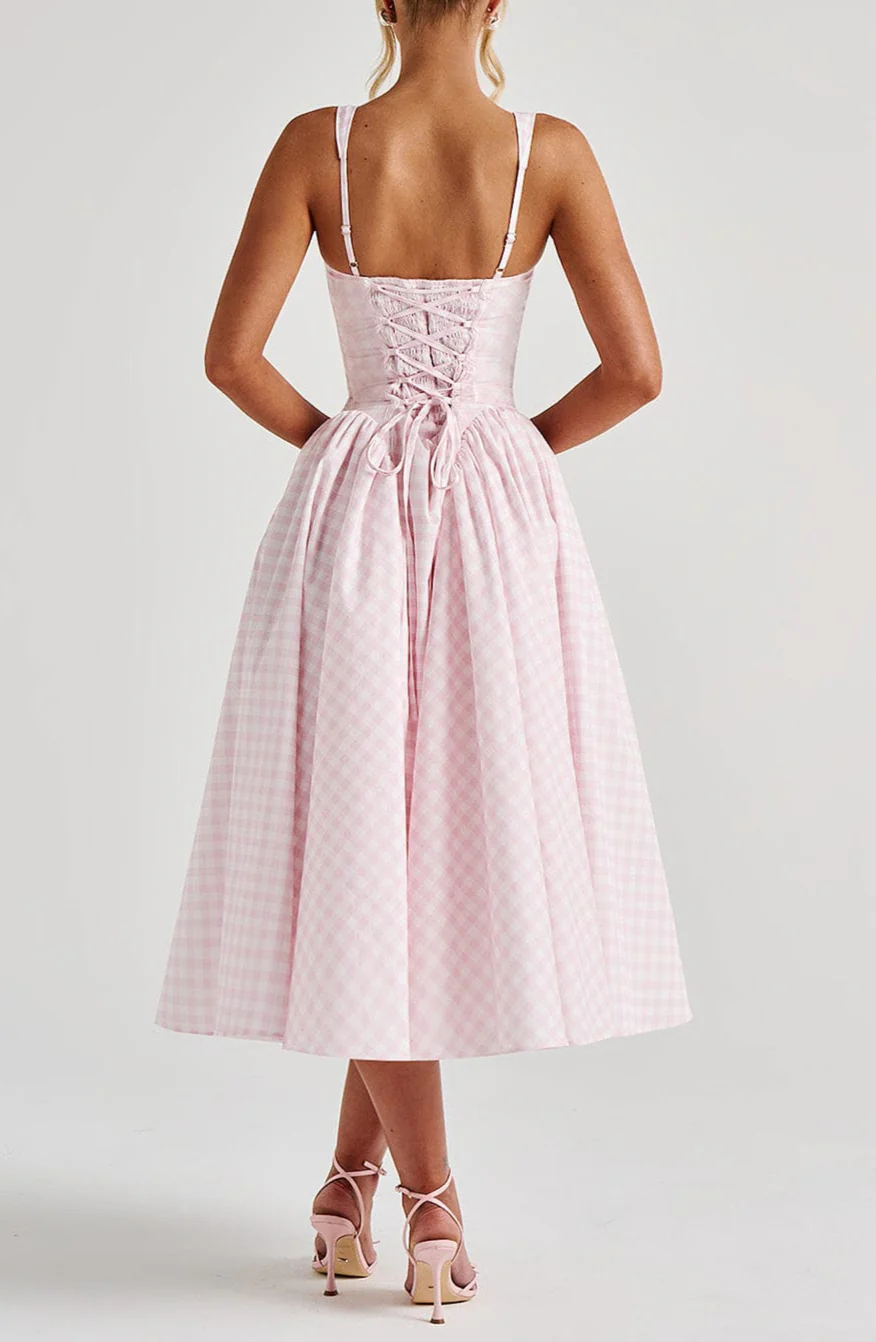 Revina Midi Dress in Blush Gingham - Image 3