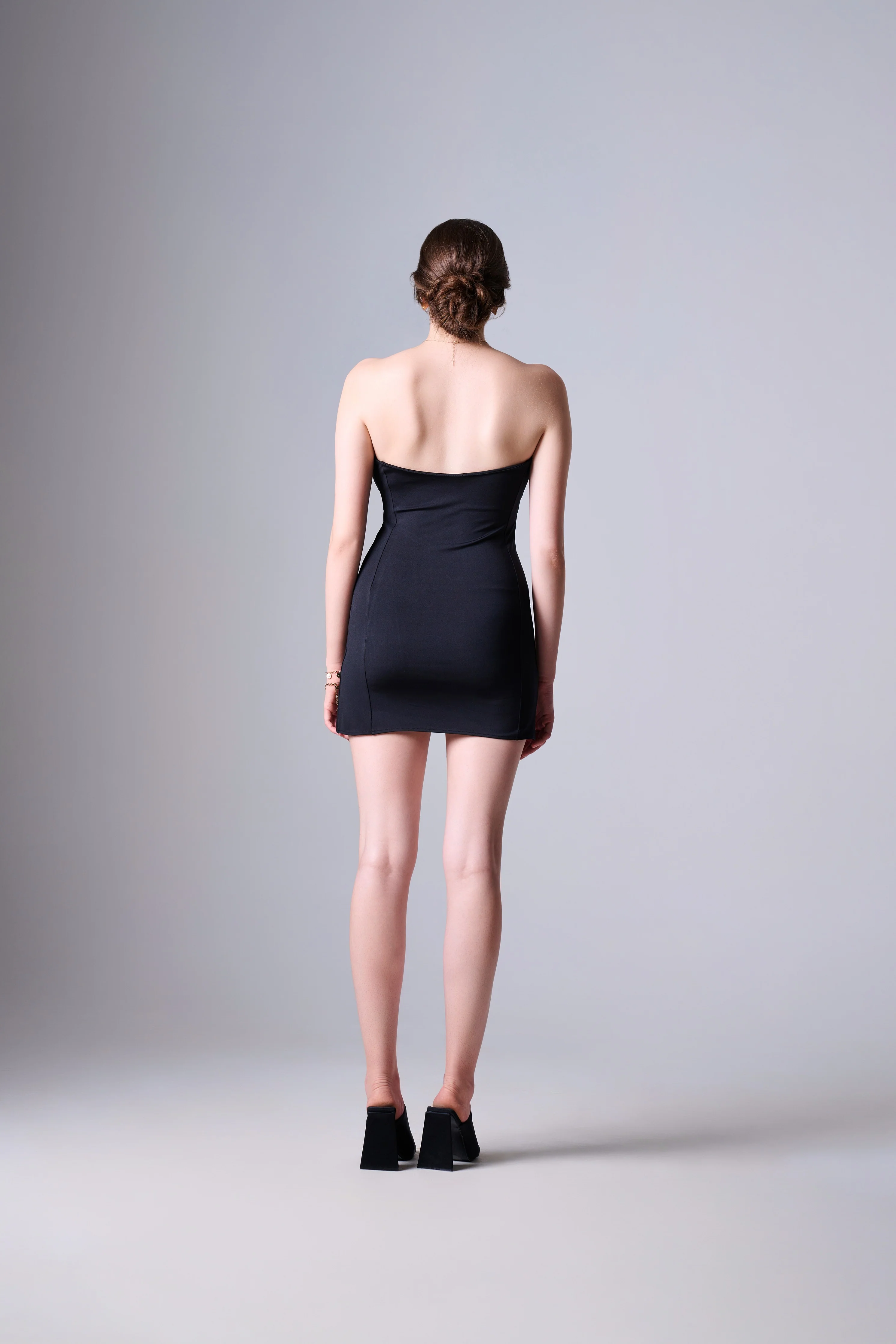RIENNE Bandeau Neckline Mini Dress in Black - Image 3
