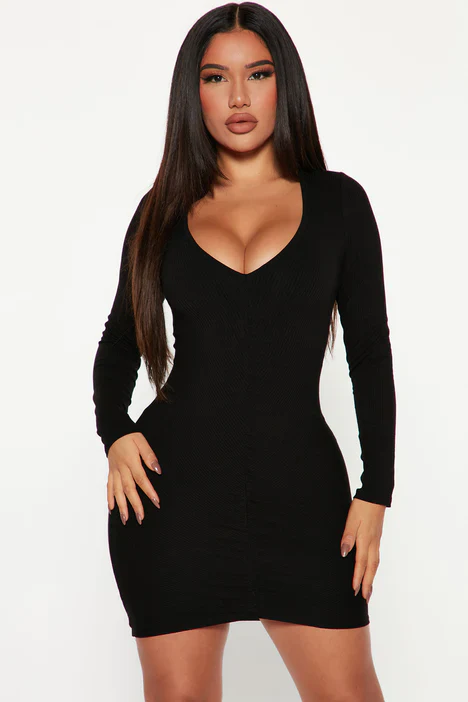 Roxy Ribbed Mini Dress in Black