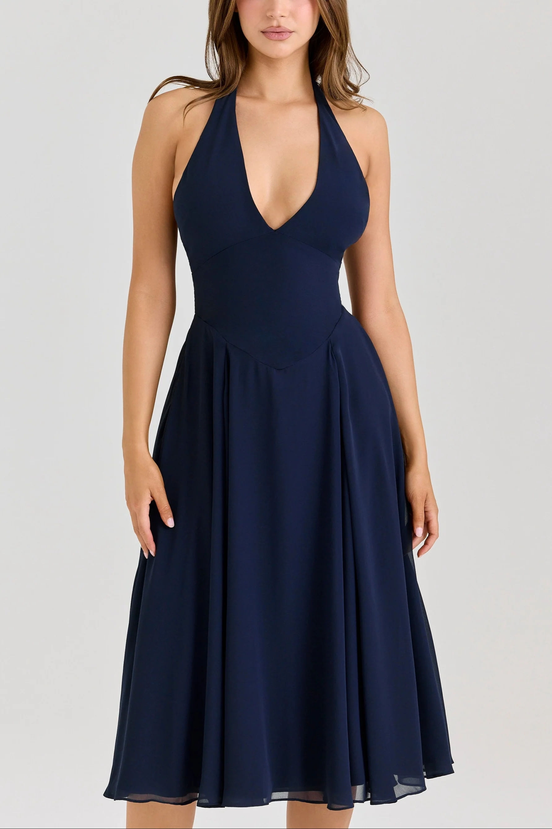 Rozaliya navy georgette halter midi dress - Image 3