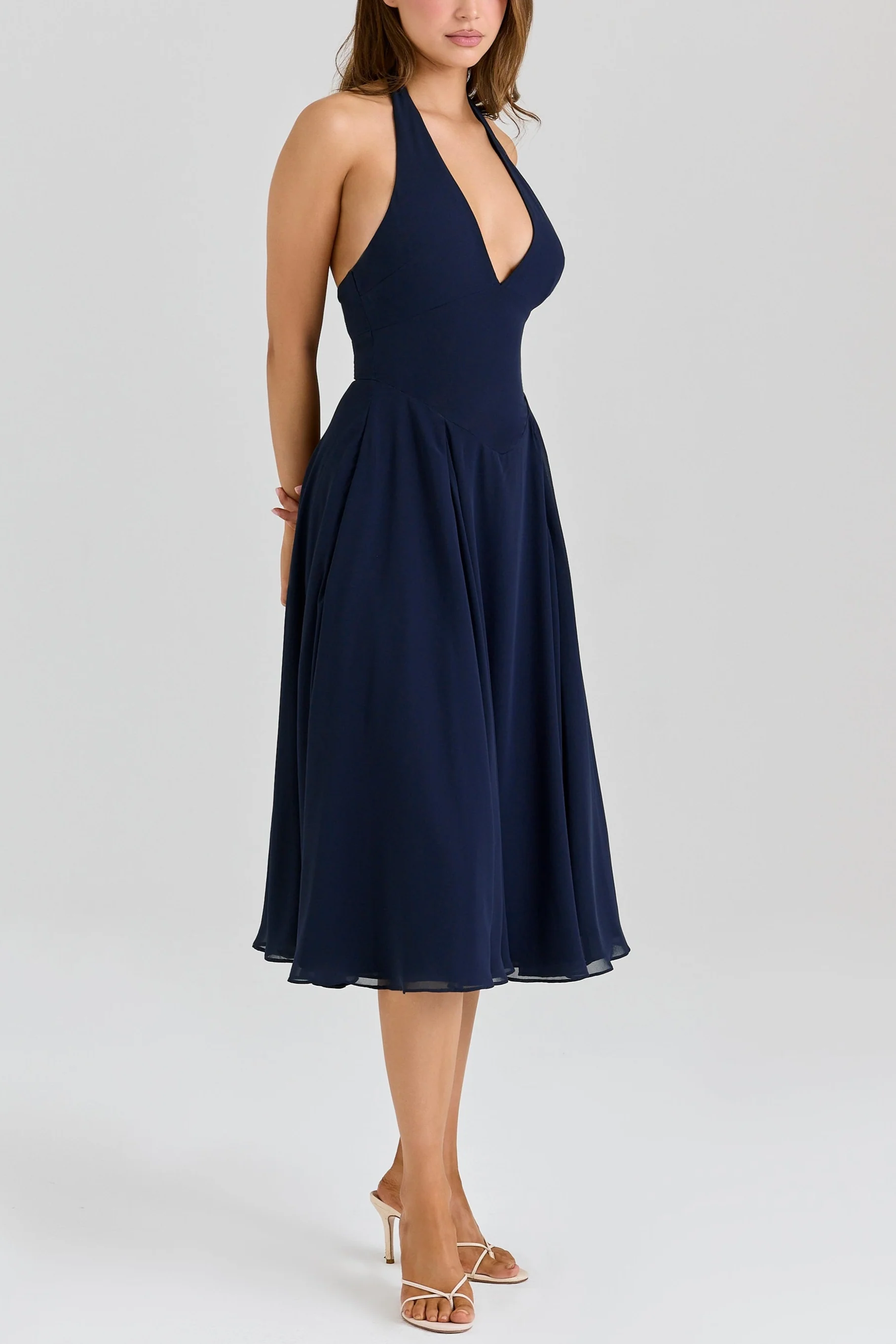 Rozaliya navy georgette halter midi dress - Image 5