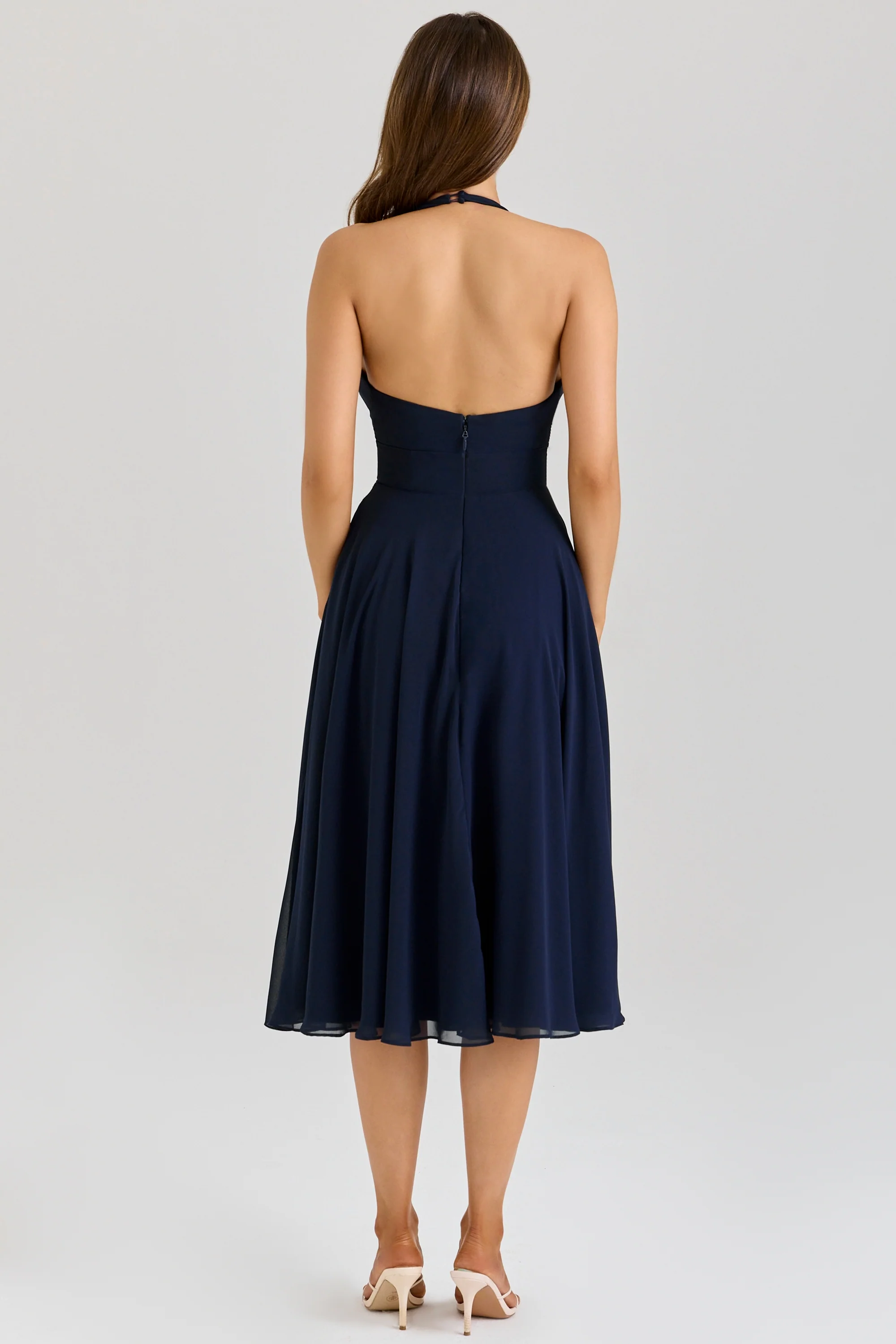 Rozaliya navy georgette halter midi dress - Image 6