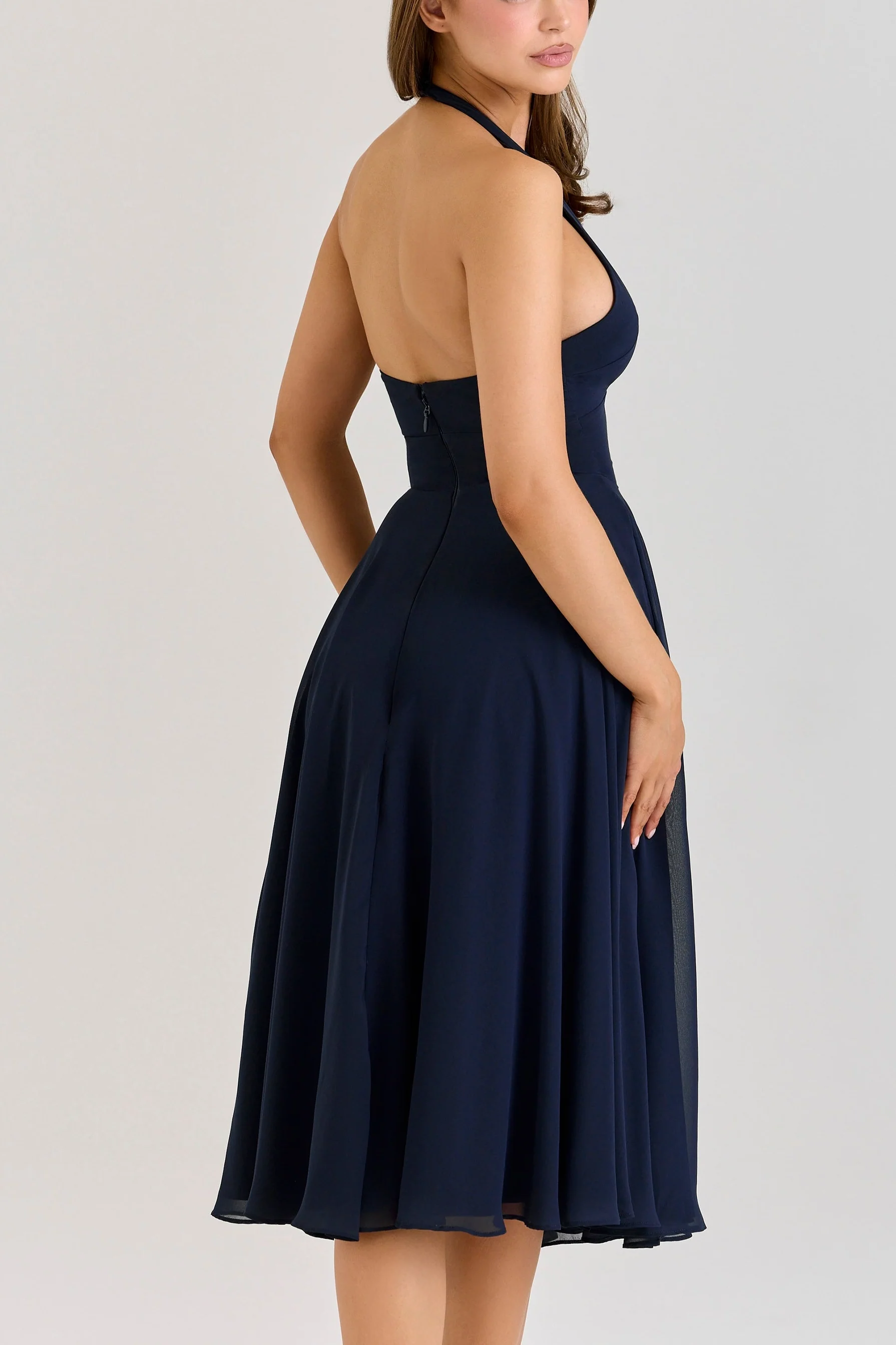 Rozaliya navy georgette halter midi dress - Image 7