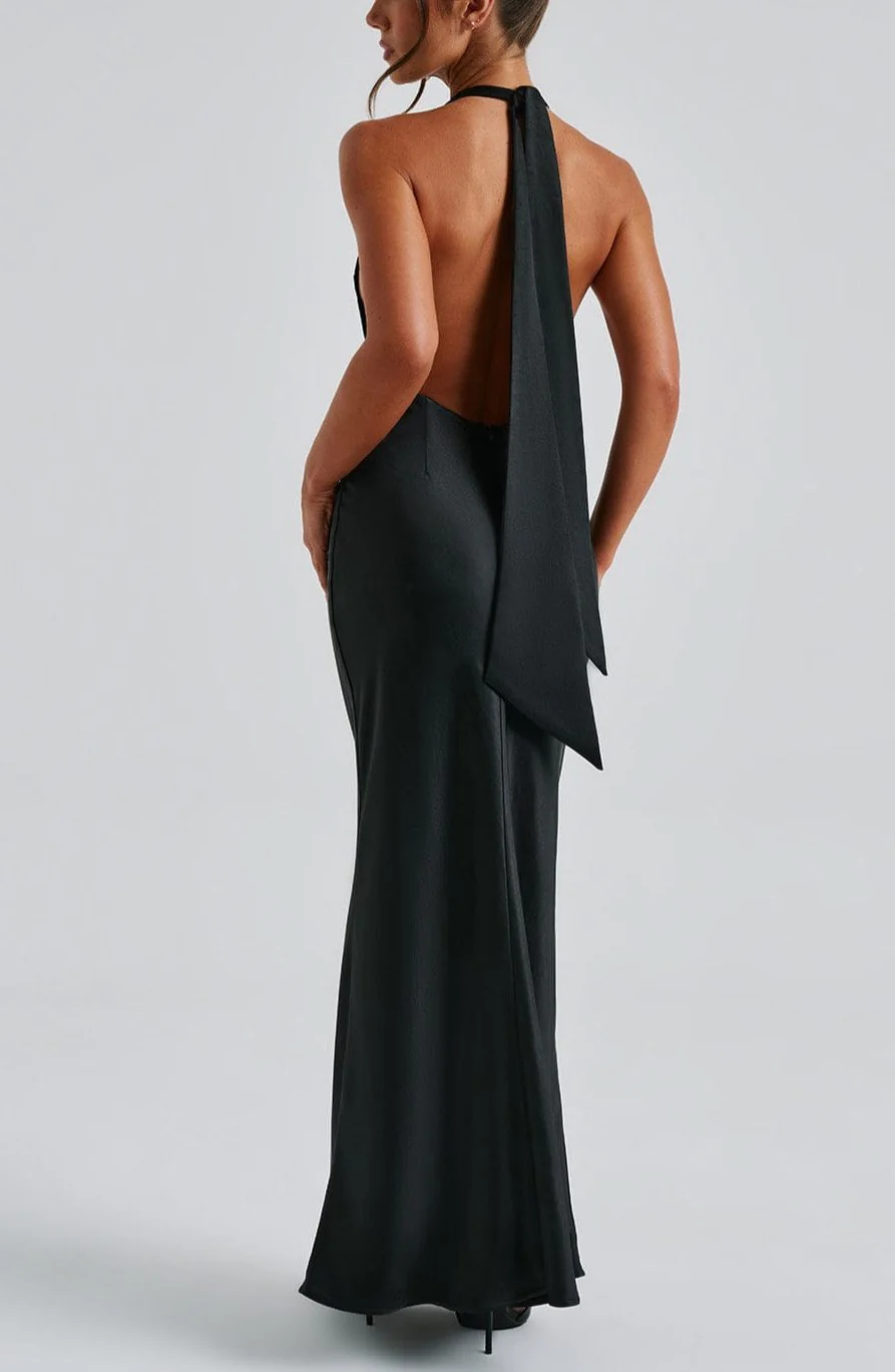 Rufina Satin Maxi Dress in Black - Image 8