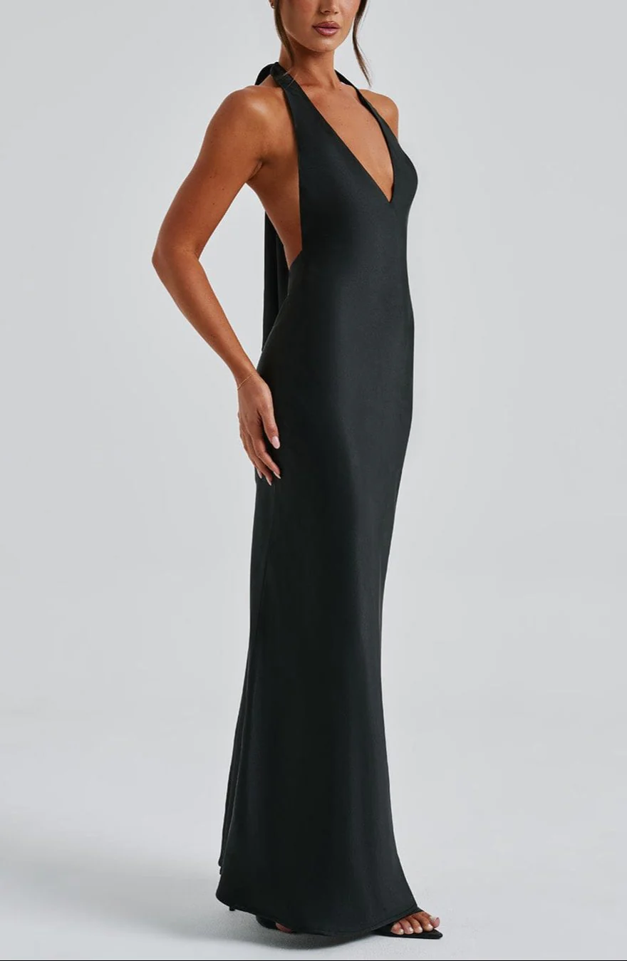 Rufina Satin Maxi Dress in Black - Image 9
