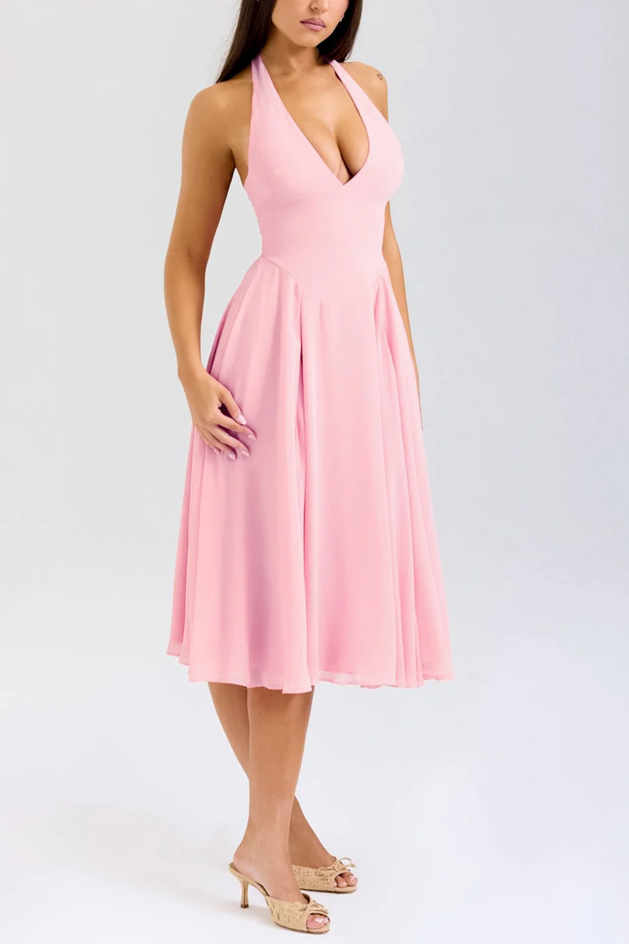 Sadie Peach Georgette Halter Dress - Image 4