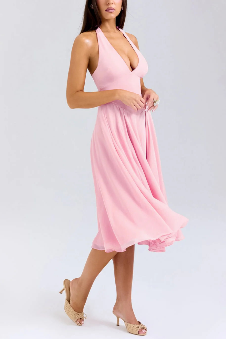 Sadie Peach Georgette Halter Dress - Image 5
