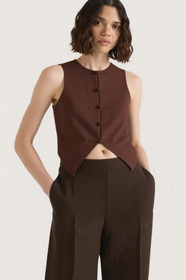 Saia Linen-blend suit waistcoat Chocolate - Image 2