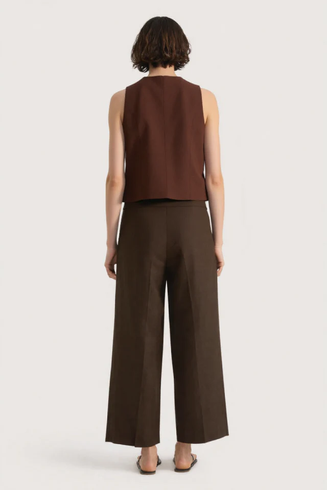 Saia Linen-blend suit waistcoat Chocolate - Image 4