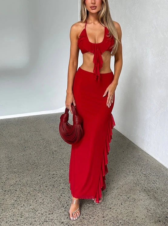Sannah red ruffle co ord set