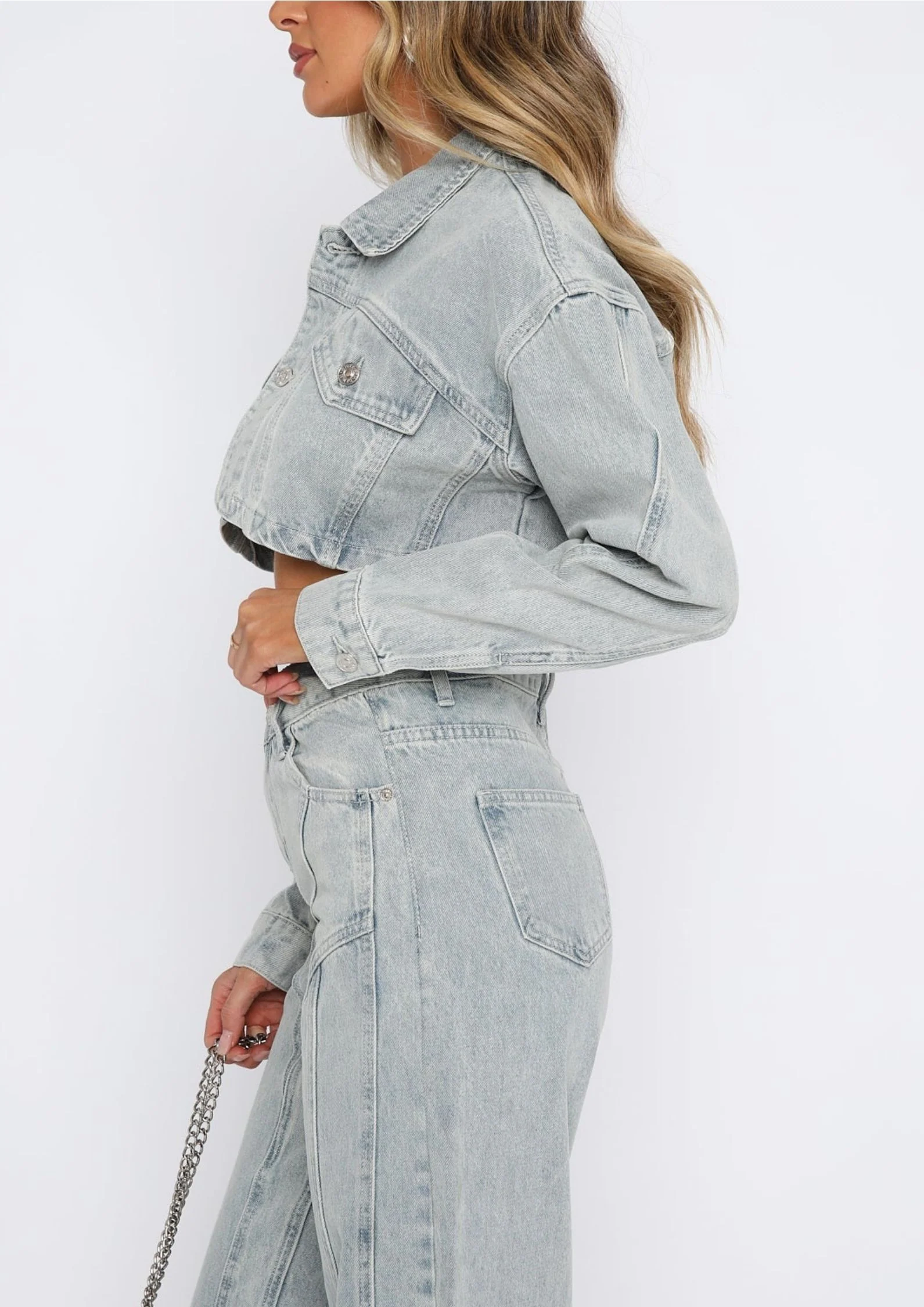 Sarah Denim Jacket Light Blue Acid Wash - Image 3