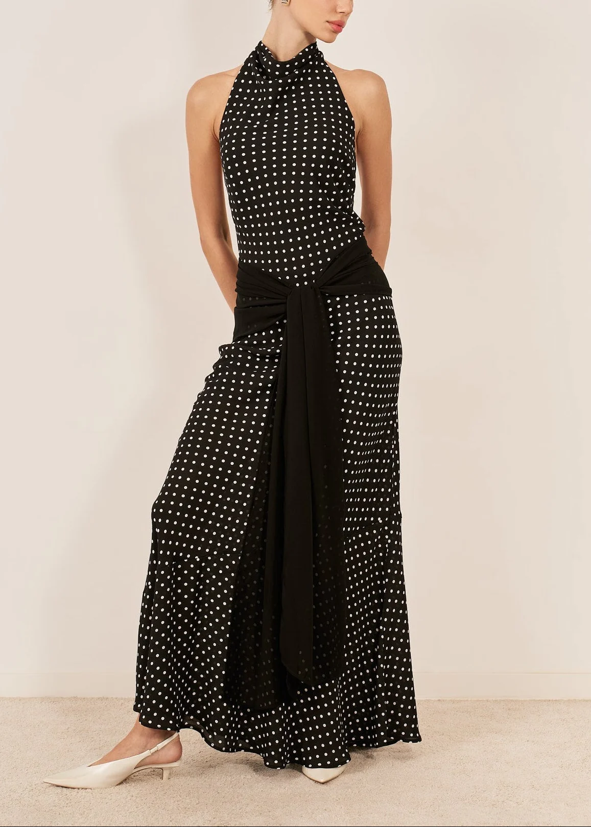 Sarah Tie Up Polka Maxi Dress - Image 5
