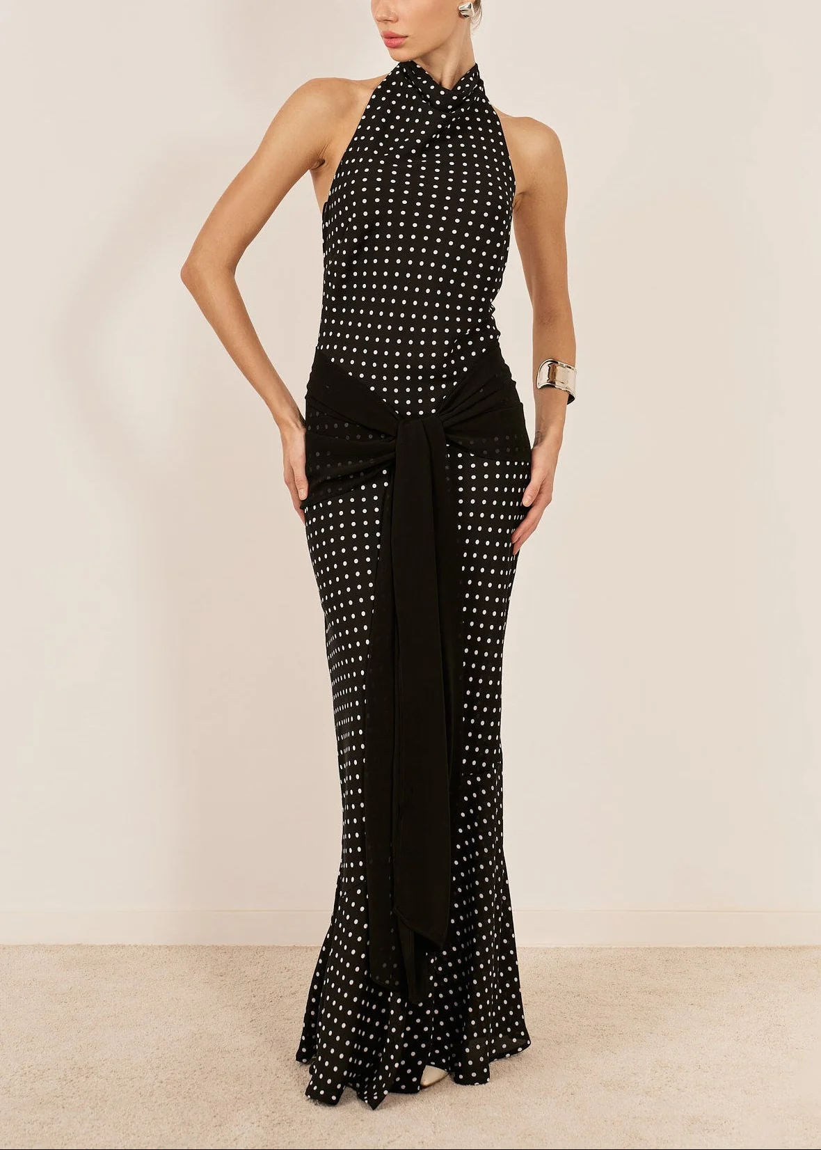 Sarah Tie Up Polka Maxi Dress - Image 6