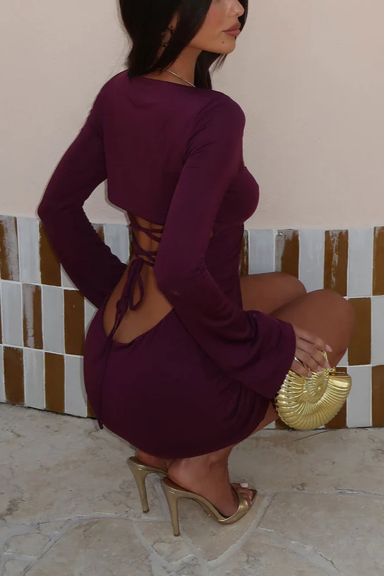 Sasha Long Sleeve Mini Dress in Wine - Image 3