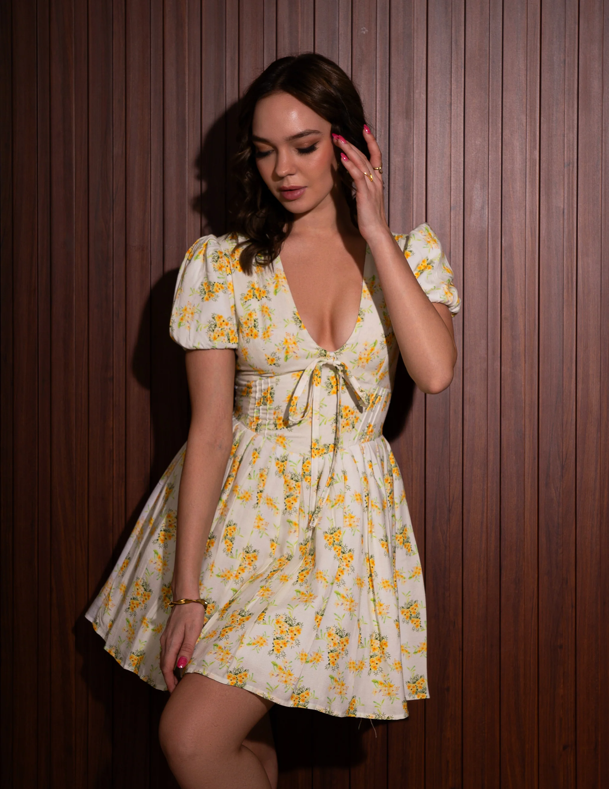 SELMA VINTAGE PLEATED RAYON FLORAL MINI DRESS - Image 6