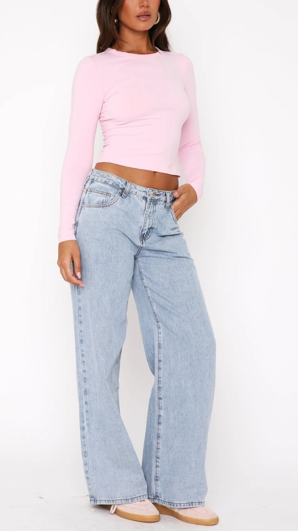 Simona Mid Rise Wide Leg Jeans in Light Blue - Image 5