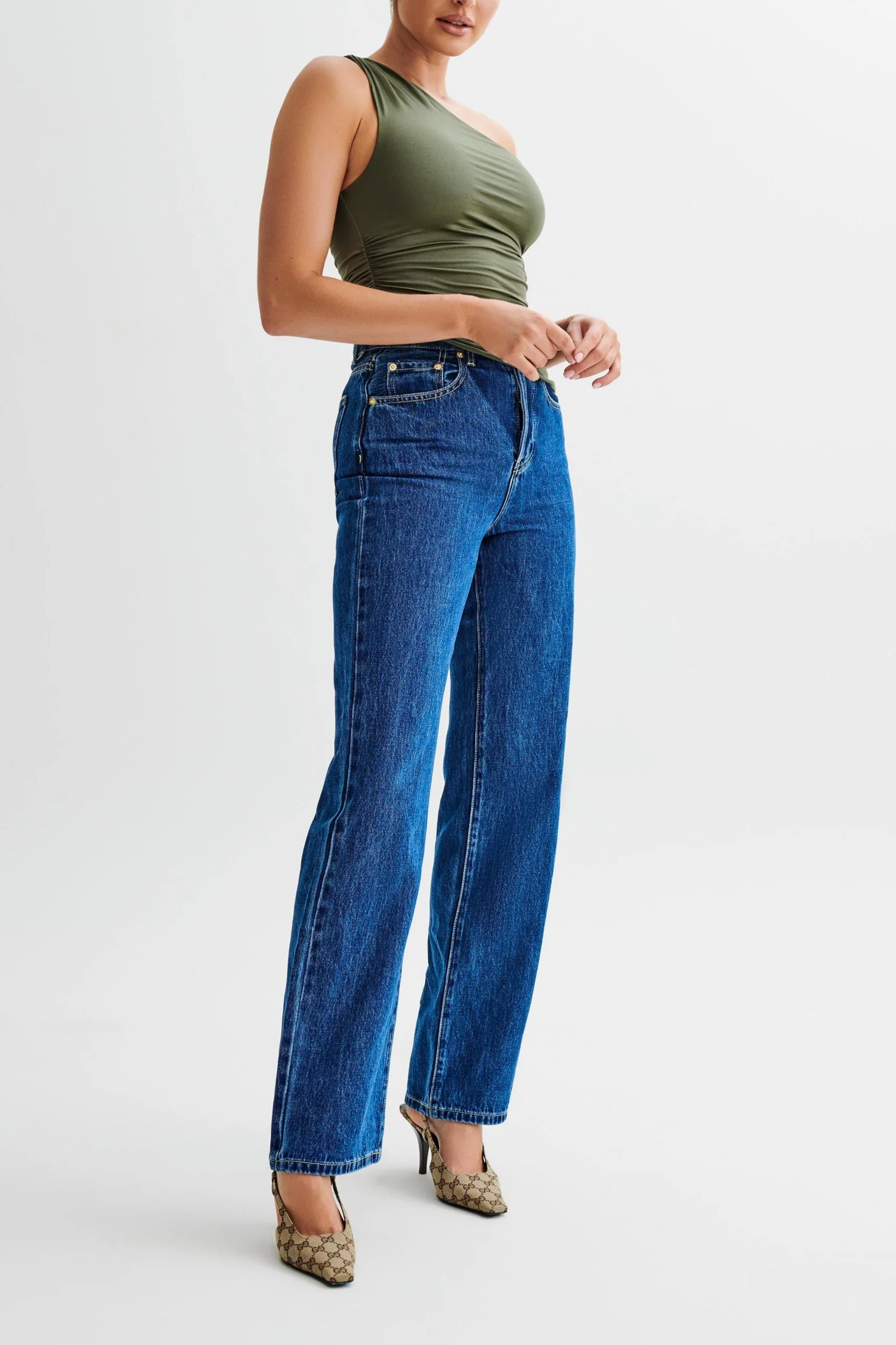 Soraya One Shoulder Asymmetric Top in Olive - Image 3
