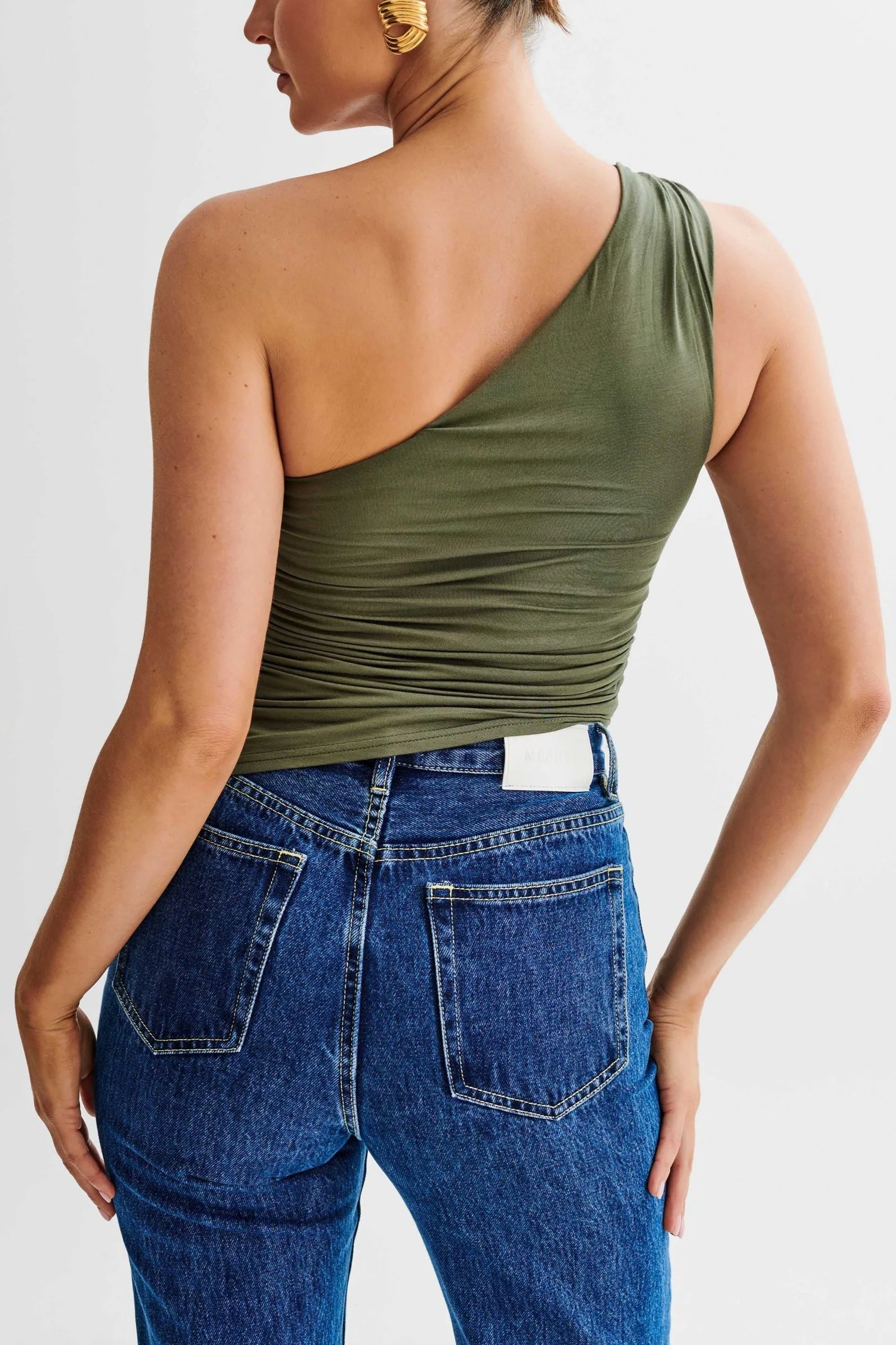 Soraya One Shoulder Asymmetric Top in Olive - Image 5