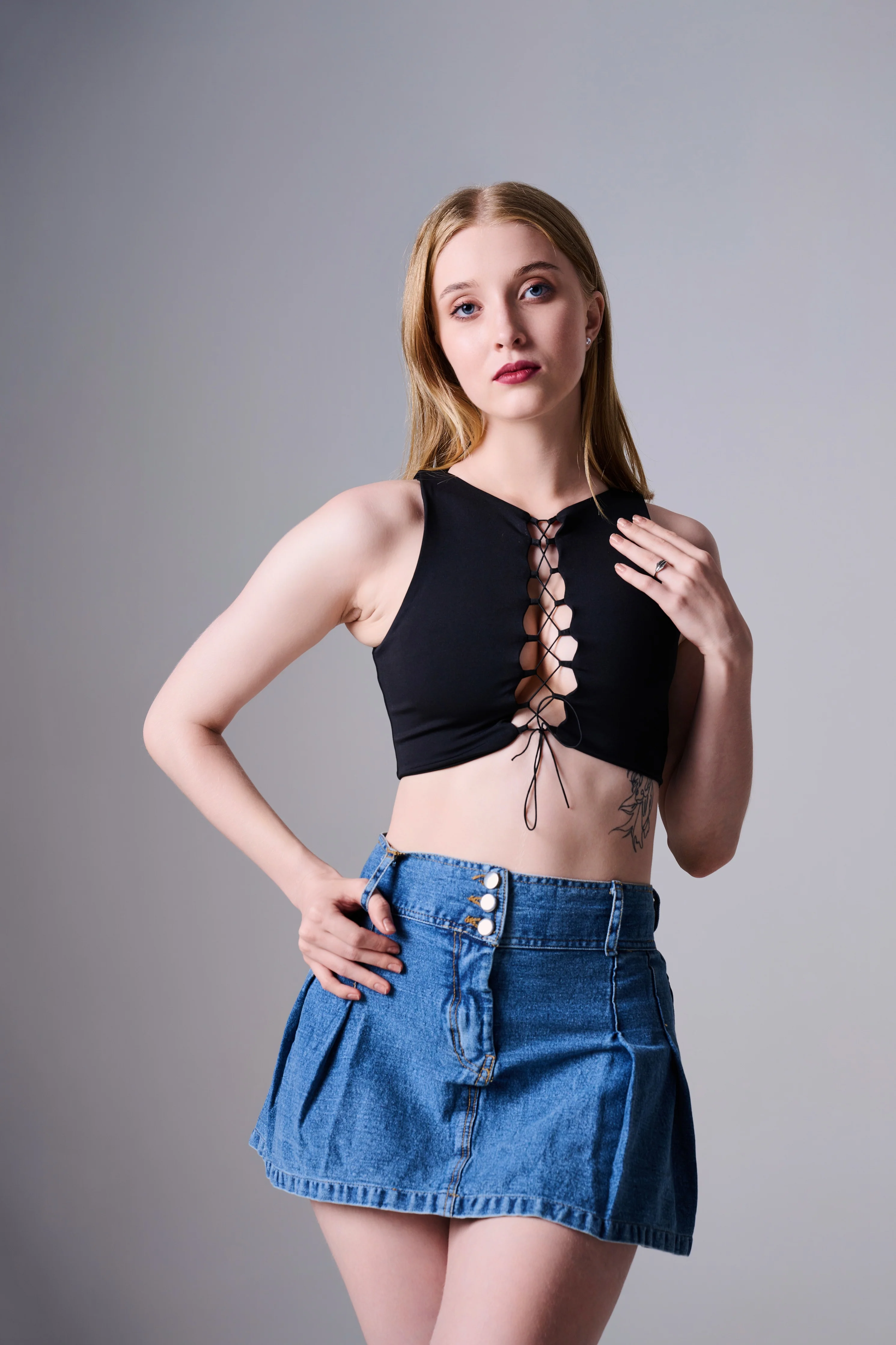 Stormi Lace Up Crop Top in Black