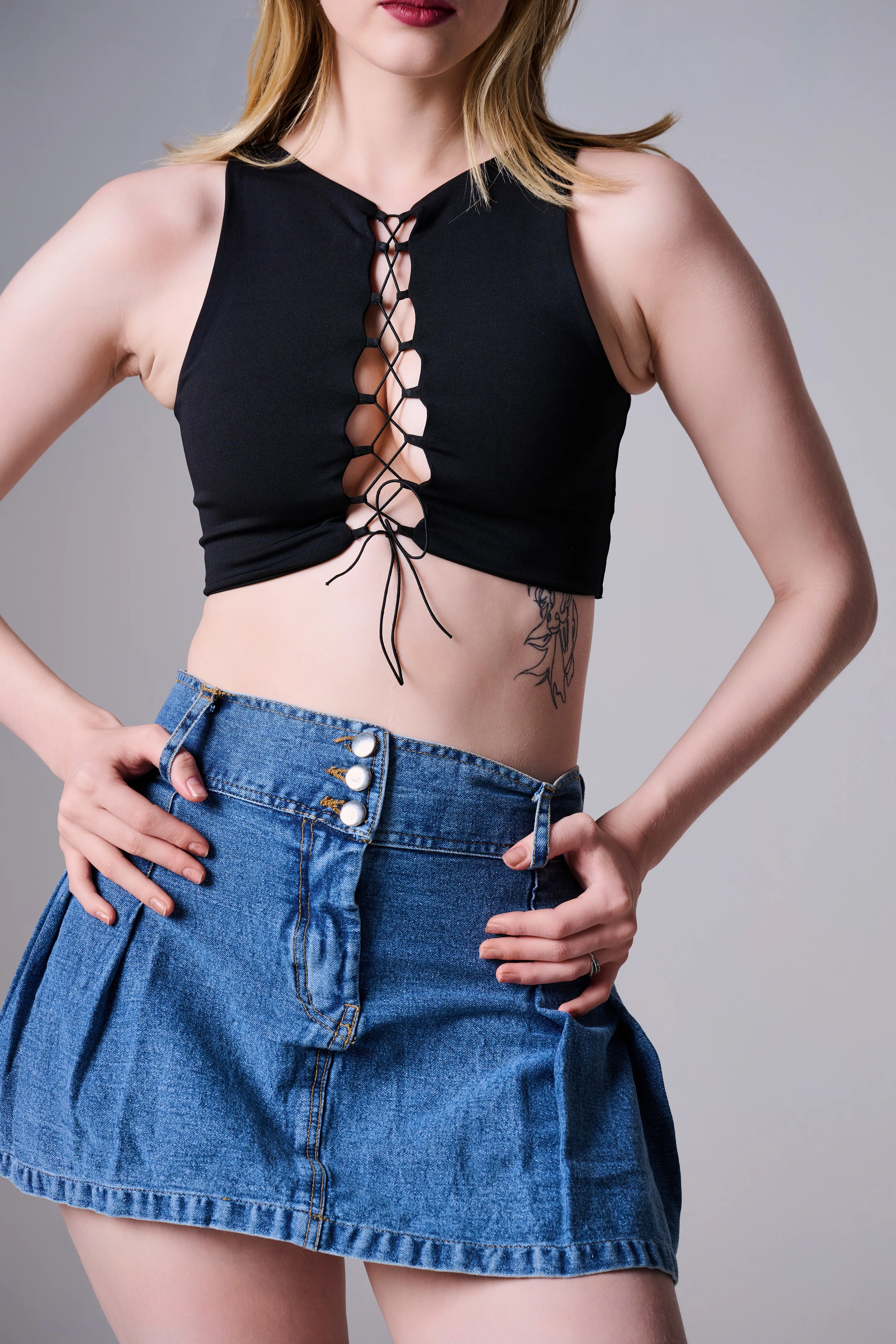Stormi Lace Up Crop Top in Black - Image 2