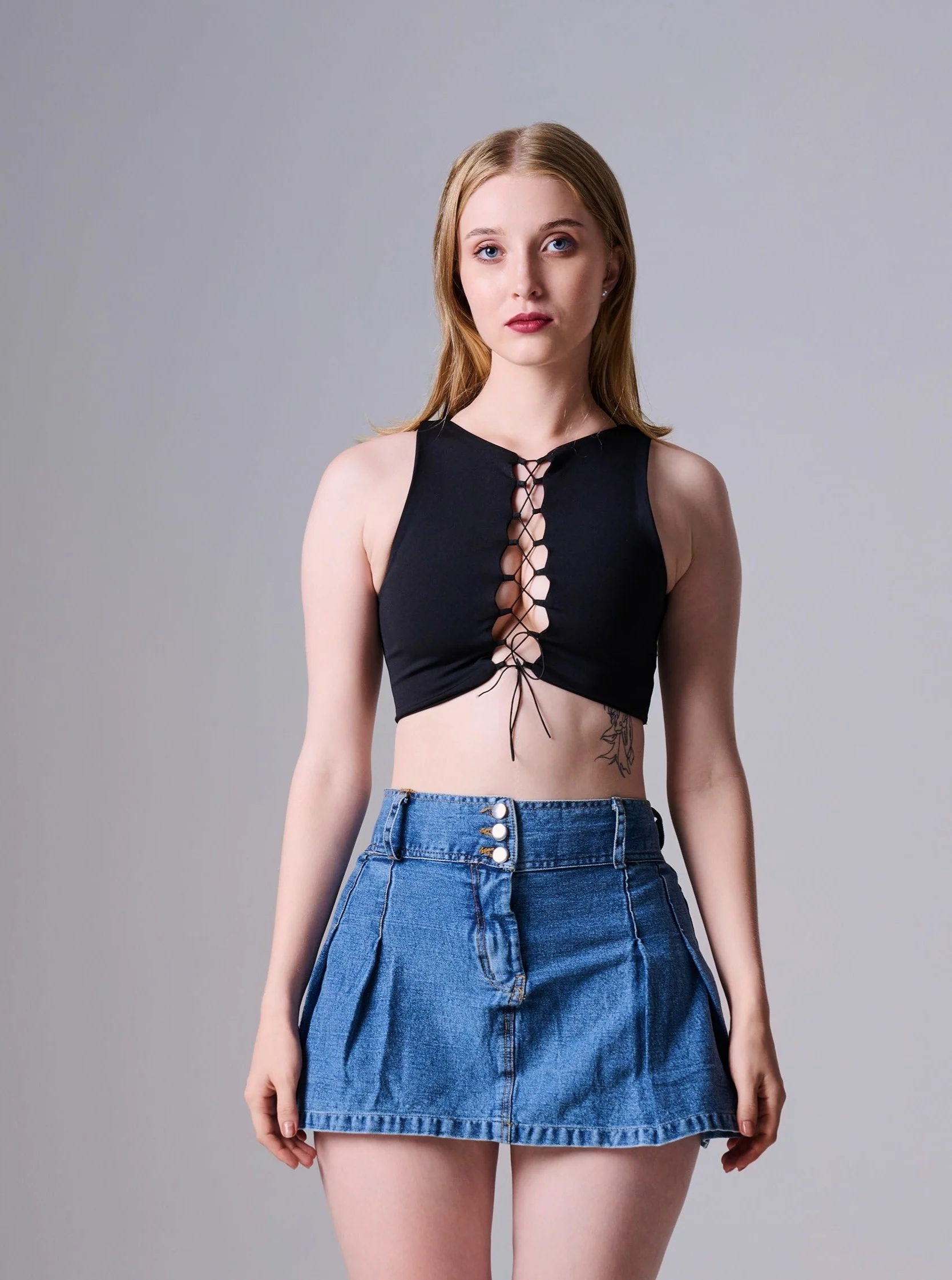 Stormi Lace Up Crop Top in Black - Image 3