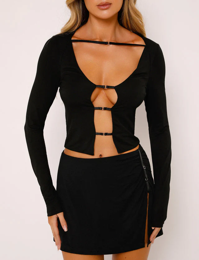 Sydney full sleeves black crop top - Image 2