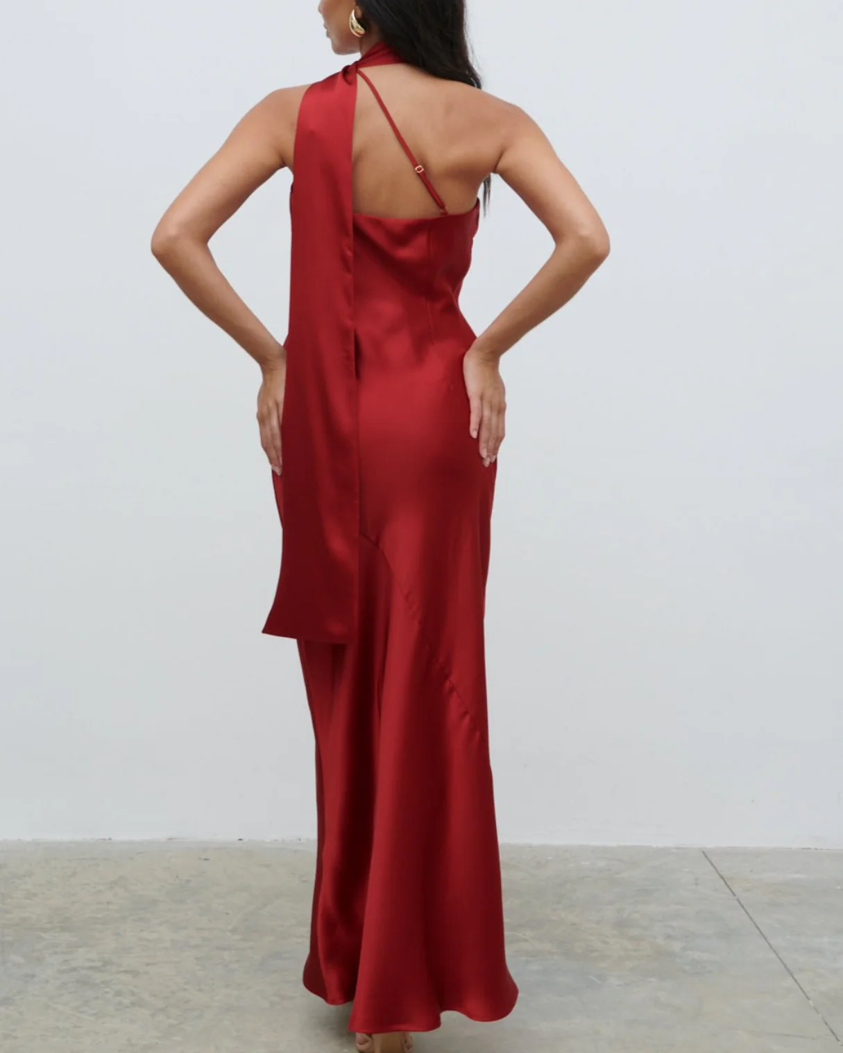 Teresa One Shoulder Satin Maxi Dress in Red - Image 2