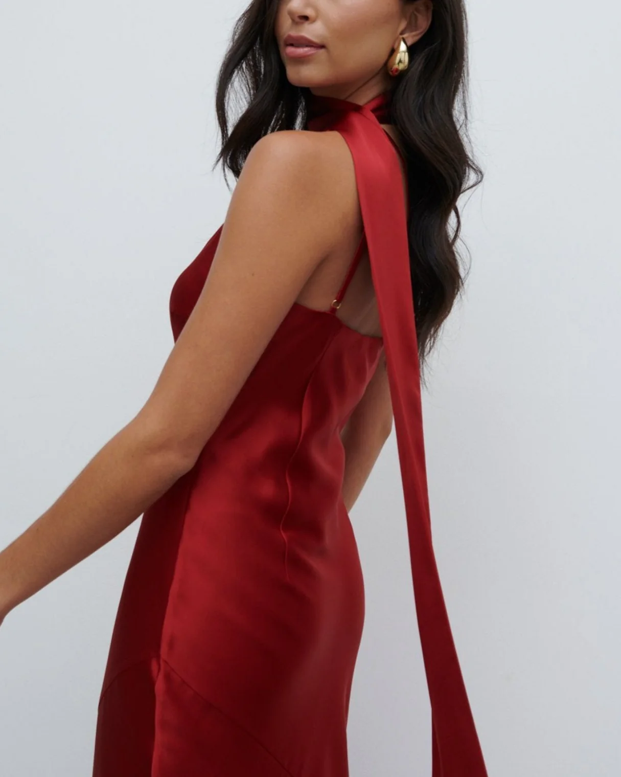 Teresa One Shoulder Satin Maxi Dress in Red - Image 4