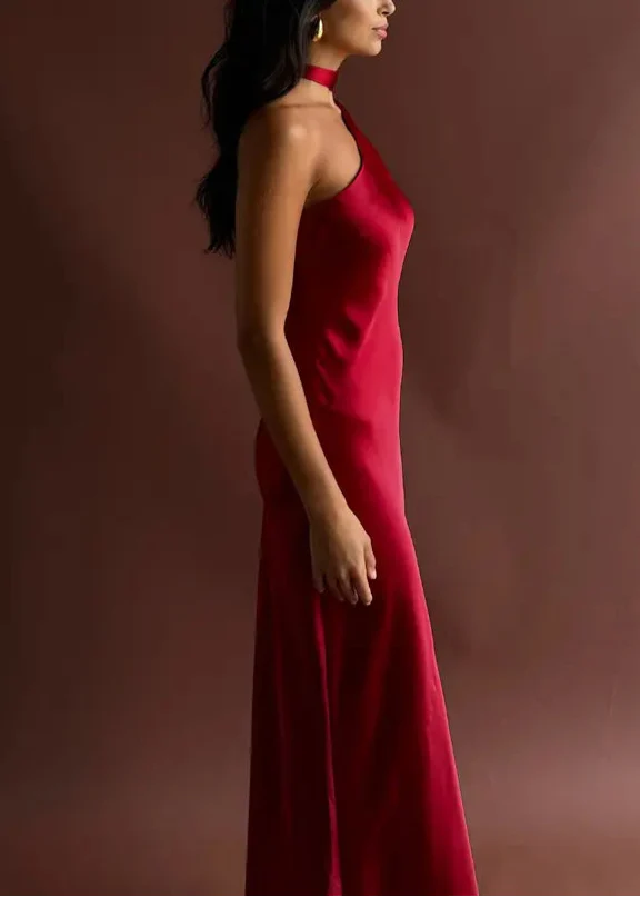 Teresa One Shoulder Satin Maxi Dress in Red - Image 7