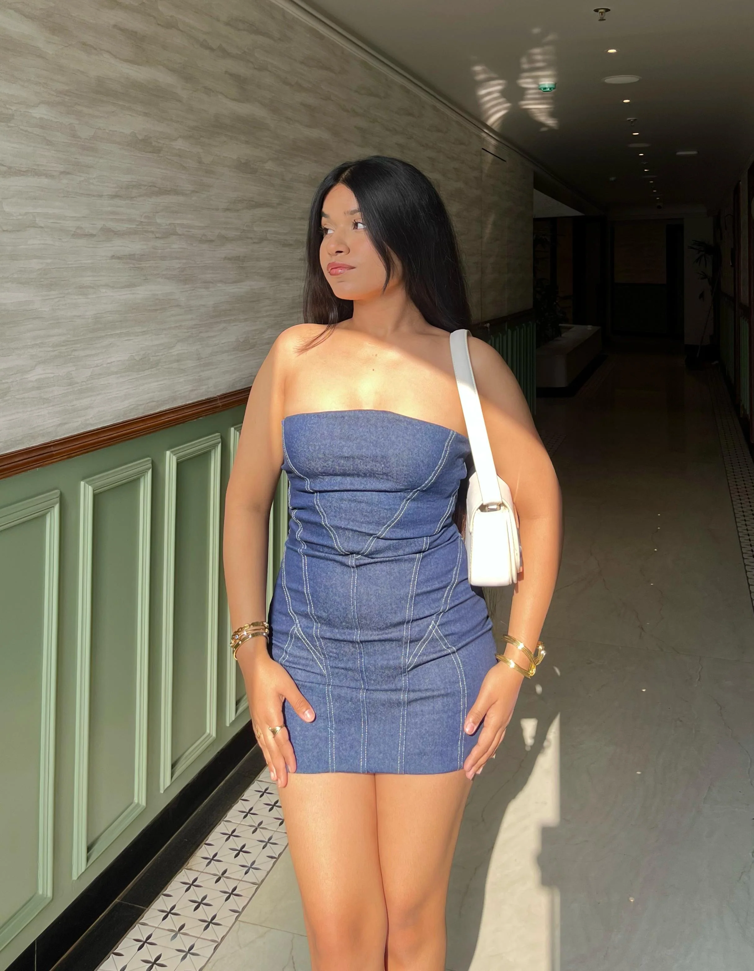 Valeriana Denim Strapless Mini Dress - Image 4