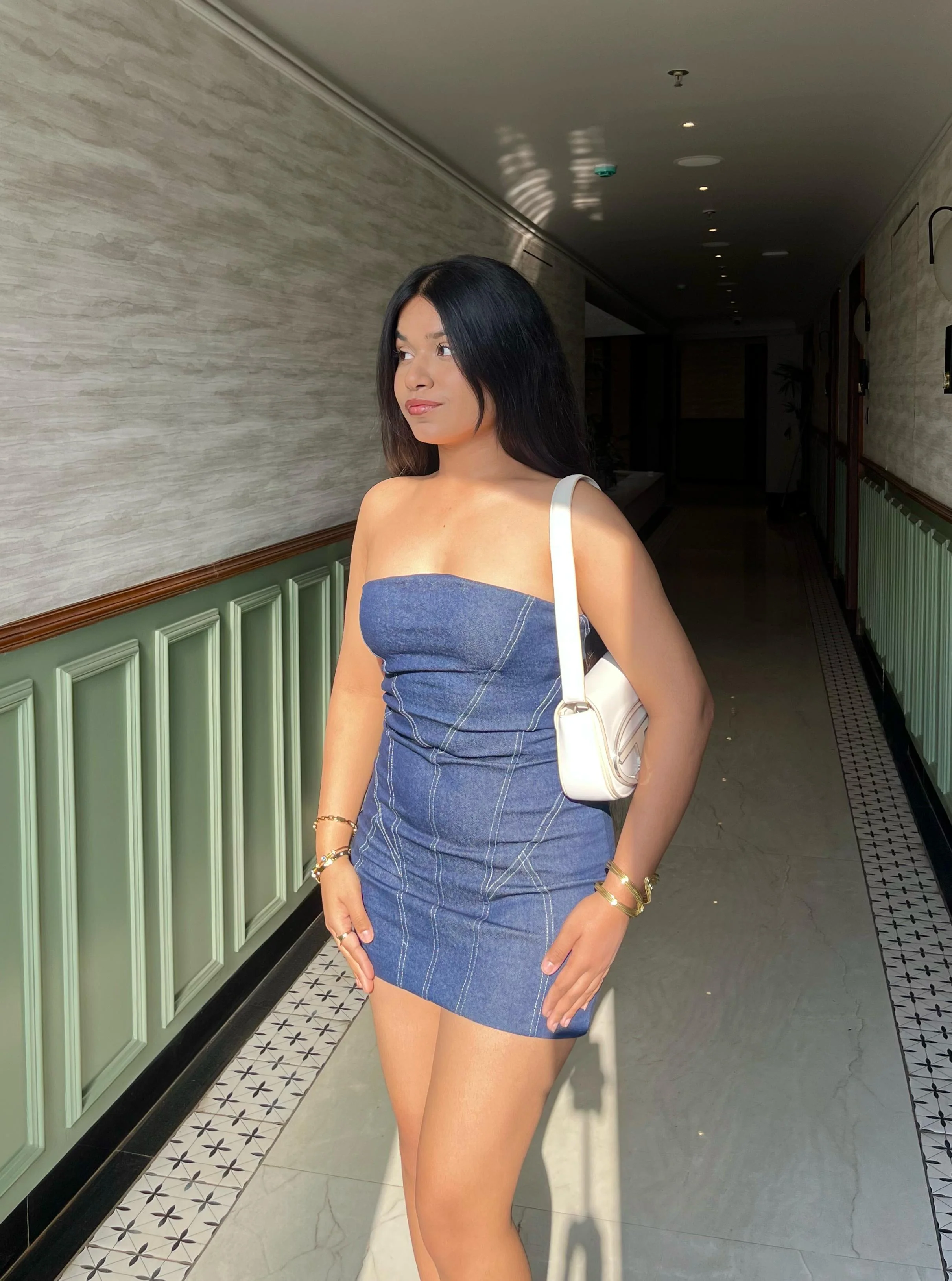 Valeriana Denim Strapless Mini Dress - Image 5