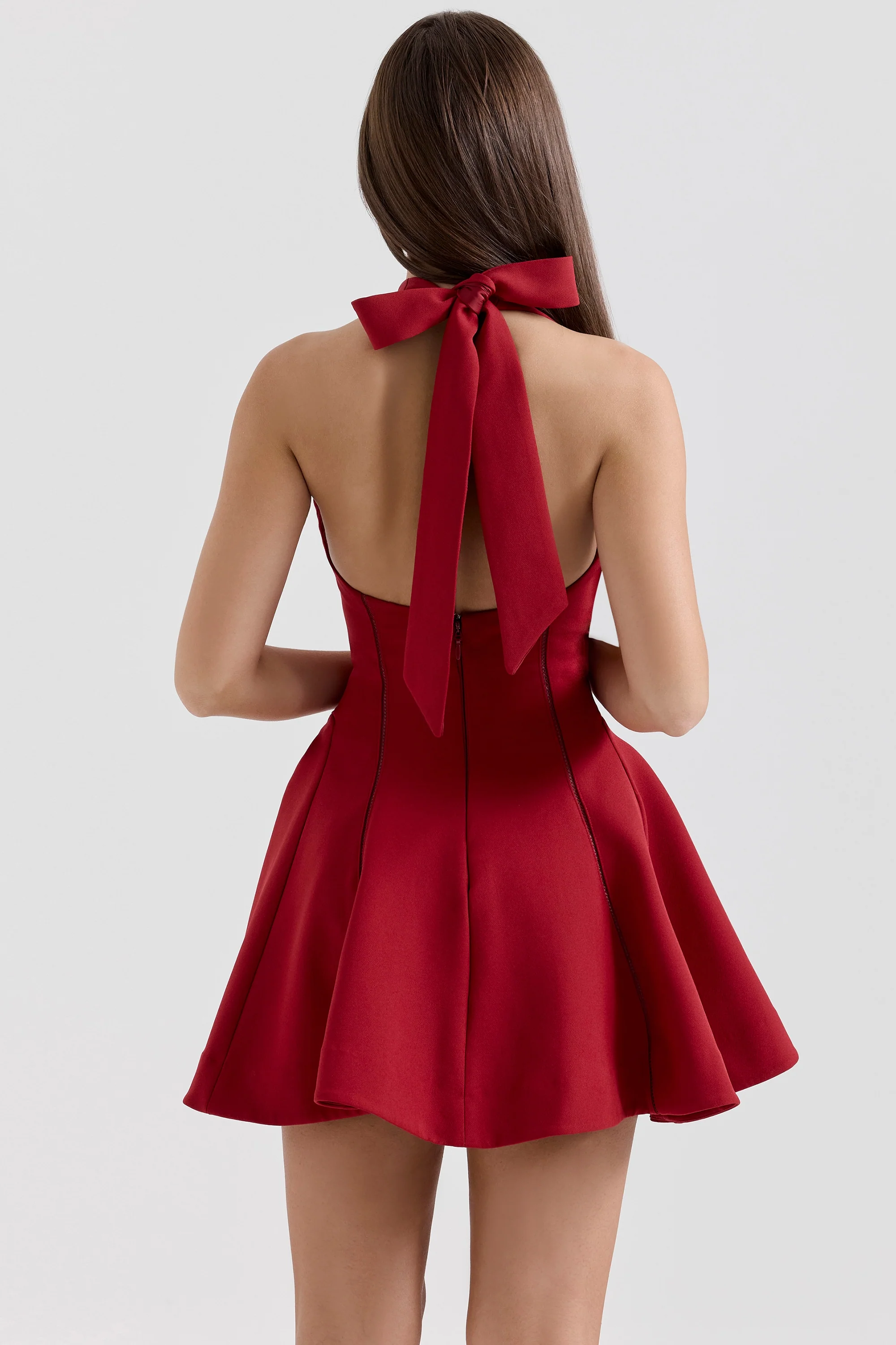 Venesa red halter neck mini dress - Image 7