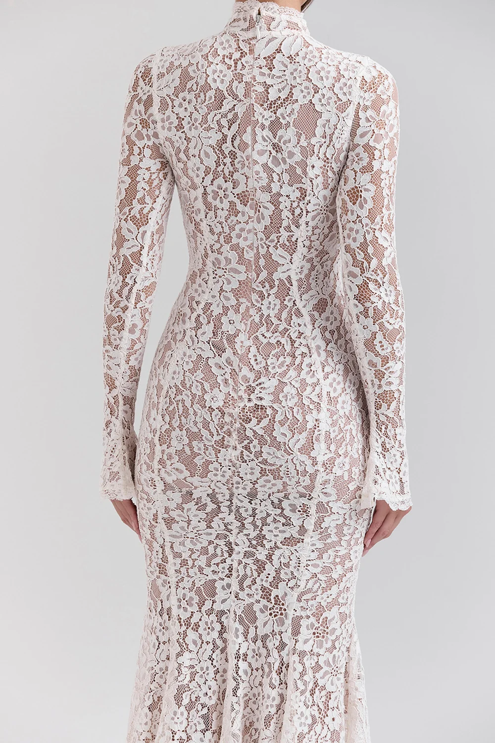 Vera Vintage Ivory Lace Fitted Midi Dress in Ivory - Image 8