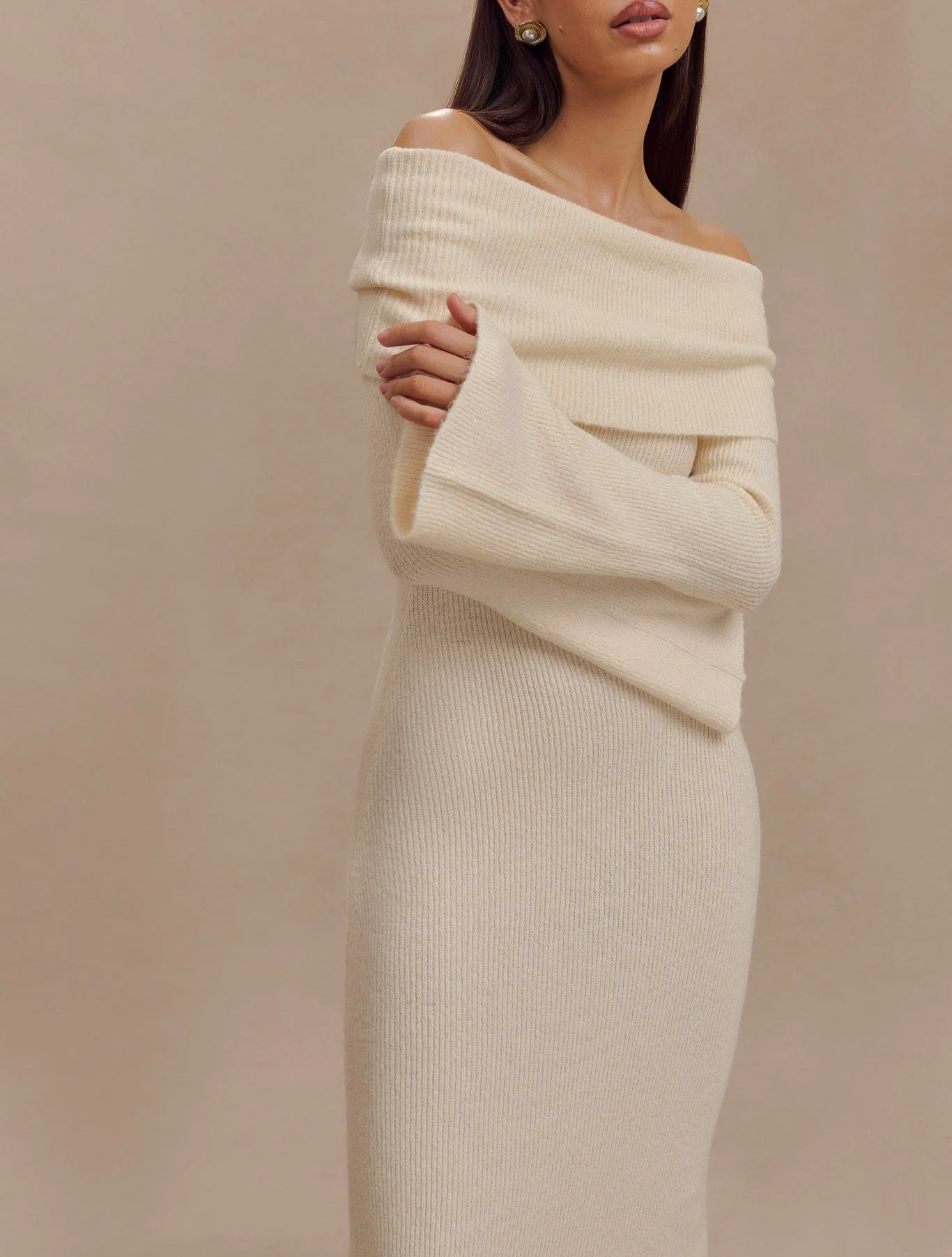Yana Off Shoulder Knit Maxi Dress in Ivory - Image 4