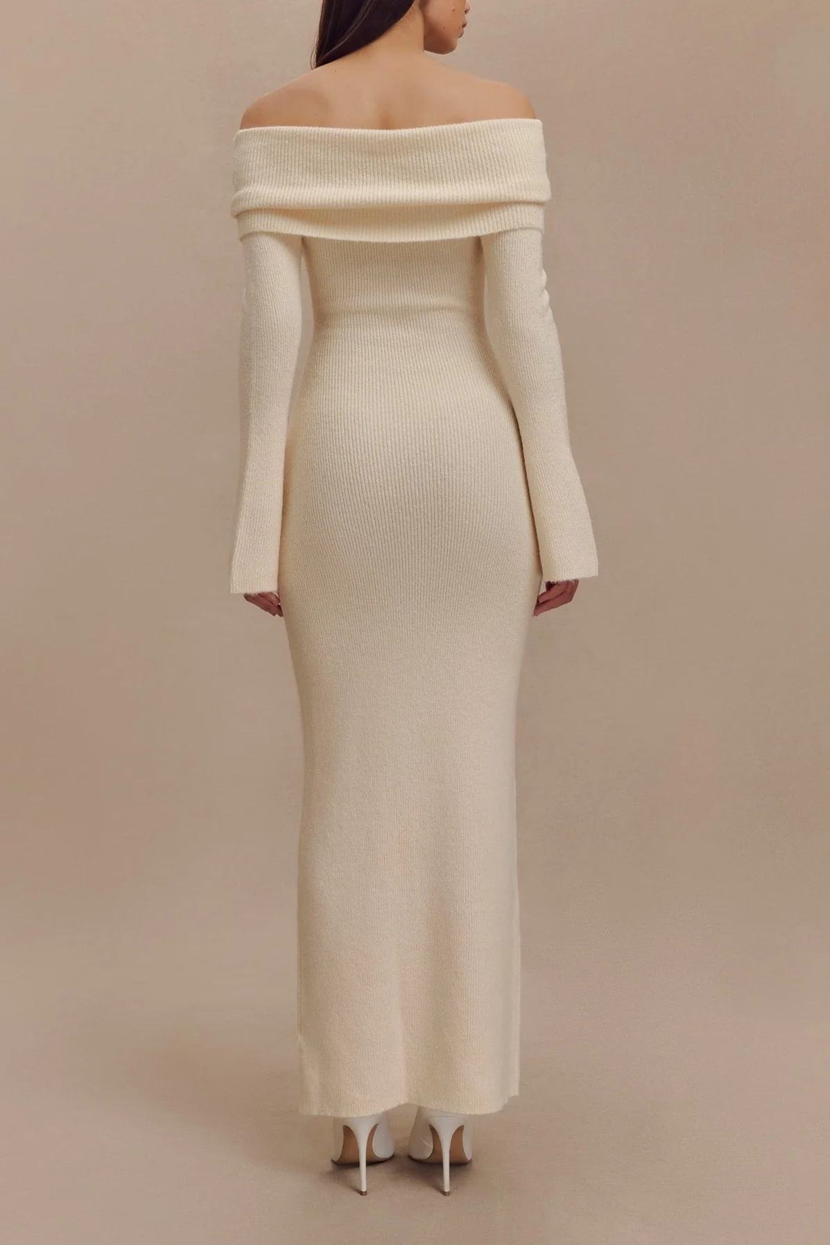 Yana Off Shoulder Knit Maxi Dress in Ivory - Image 6