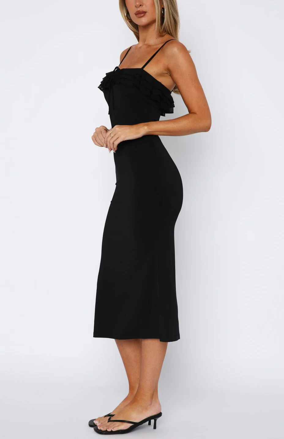 Yanina Ruffle Midi Dress Black - Image 3