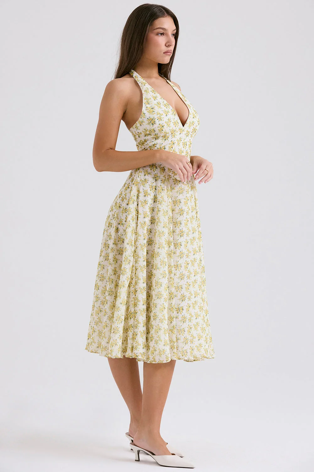 YELENA IVORY VINTAGE FLORAL PRINT HALTER SUNDRESS - Image 10
