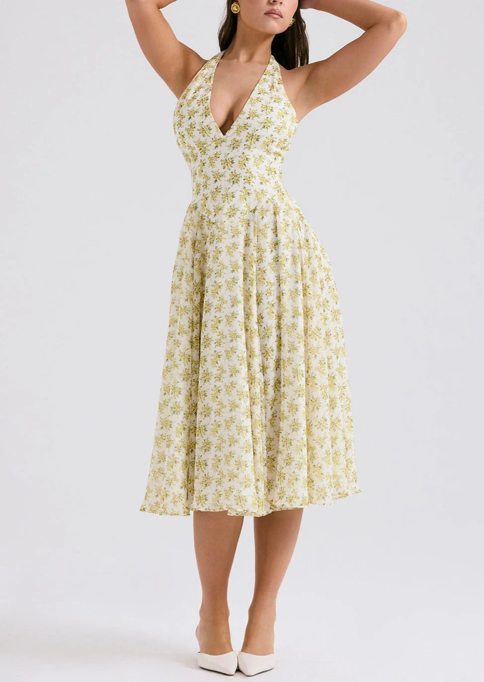 YELENA IVORY VINTAGE FLORAL PRINT HALTER SUNDRESS - Image 2
