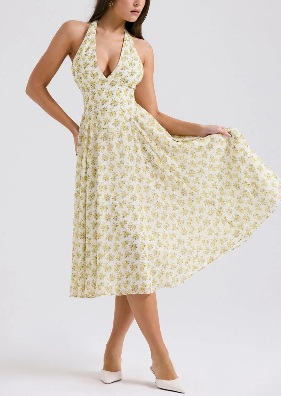 YELENA IVORY VINTAGE FLORAL PRINT HALTER SUNDRESS - Image 3