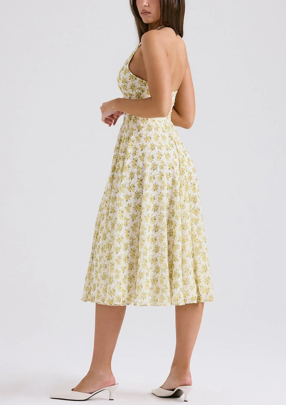 YELENA IVORY VINTAGE FLORAL PRINT HALTER SUNDRESS - Image 4