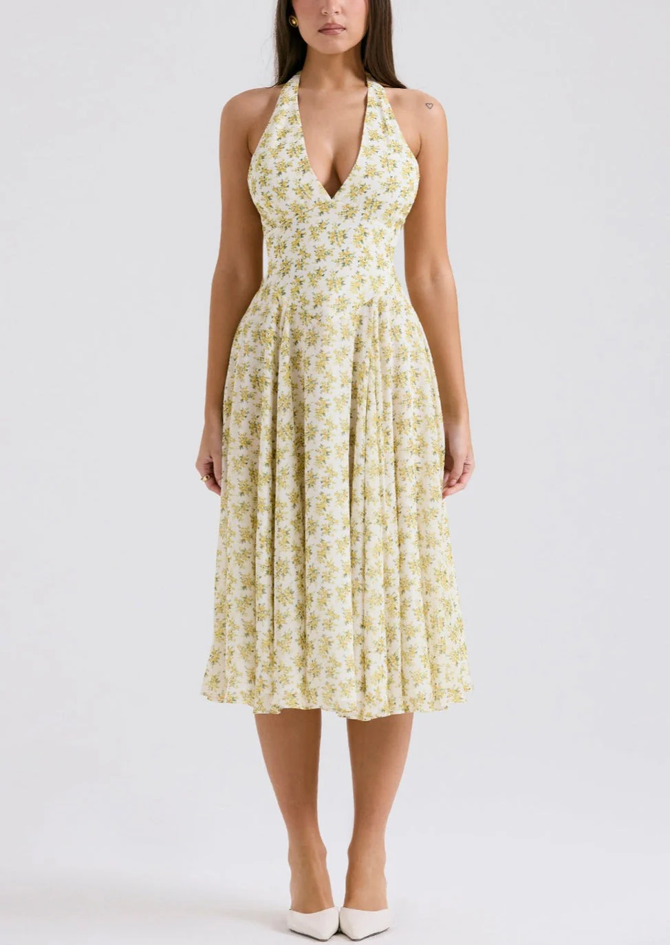 YELENA IVORY VINTAGE FLORAL PRINT HALTER SUNDRESS - Image 8