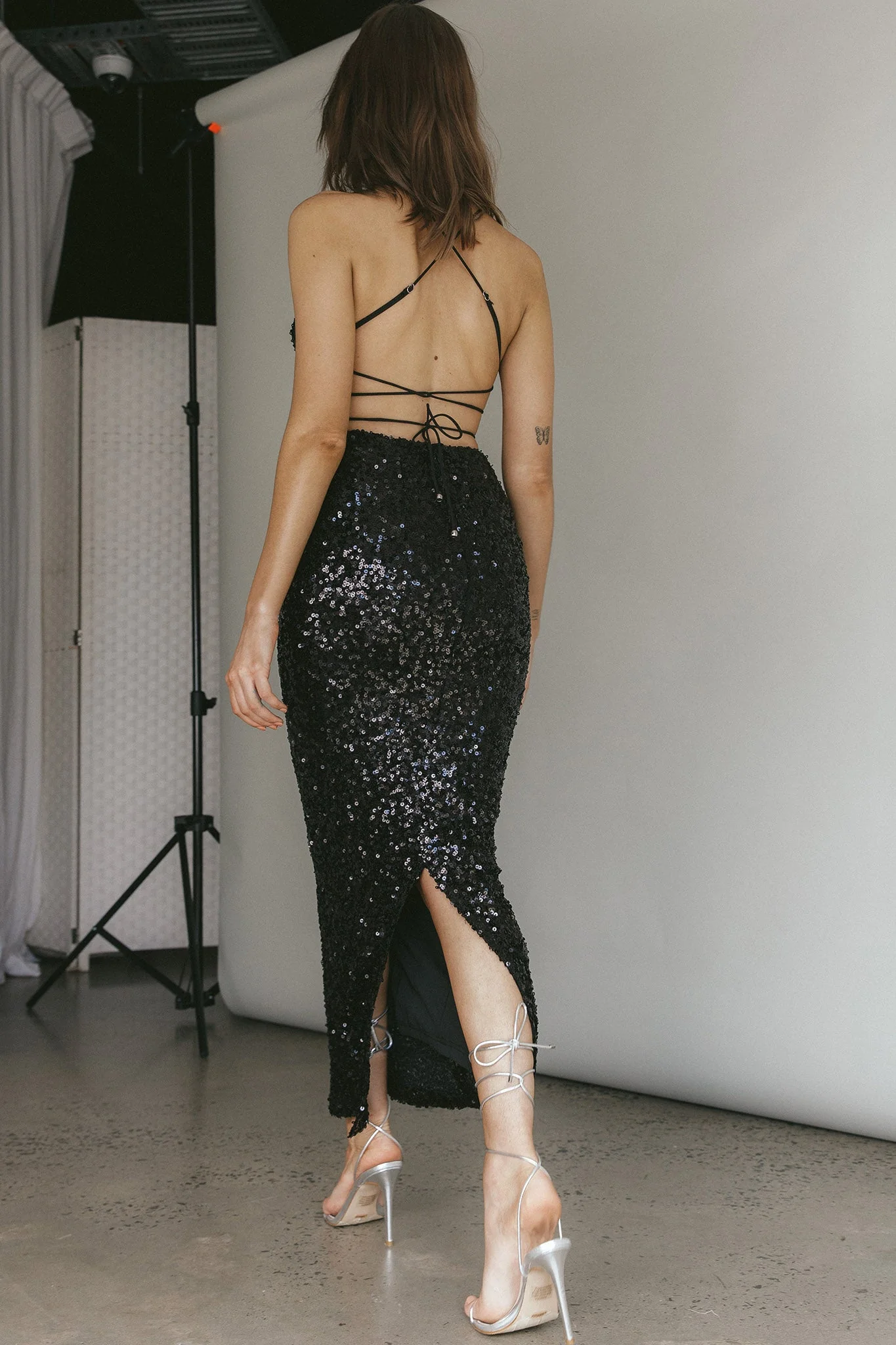 Donna Black Sequin Maxi Co-ord Set Black - Image 4