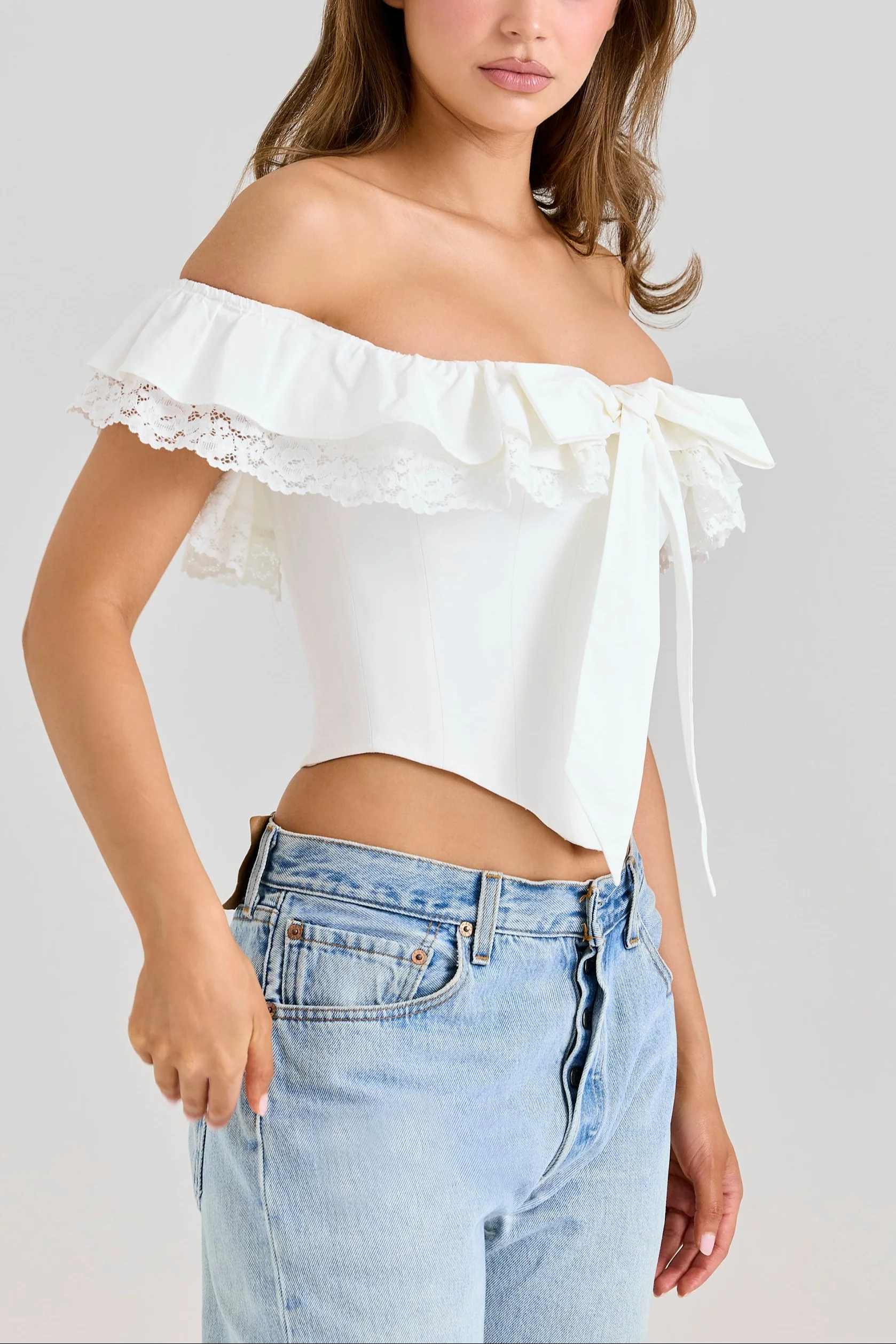 Zoya off-the-shoulder frill corset Top - Image 4