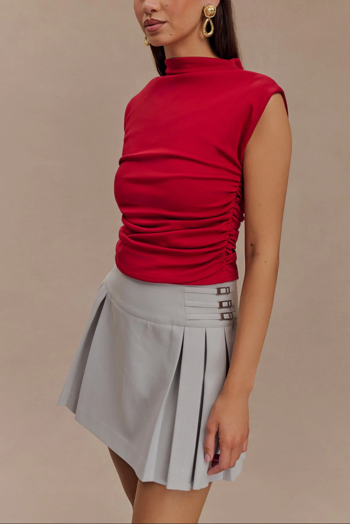 Zika High Neck Sleeveless Top in Red - Image 2